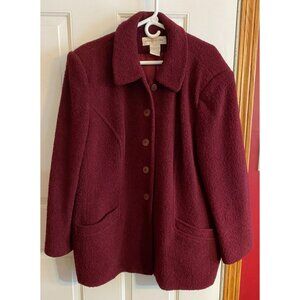 Jones of New York Burgundy Wool Jacket Mid Length Size 20